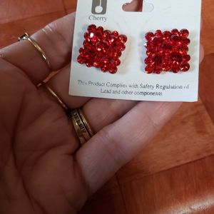 Cherry Red Rhinestone Earrings